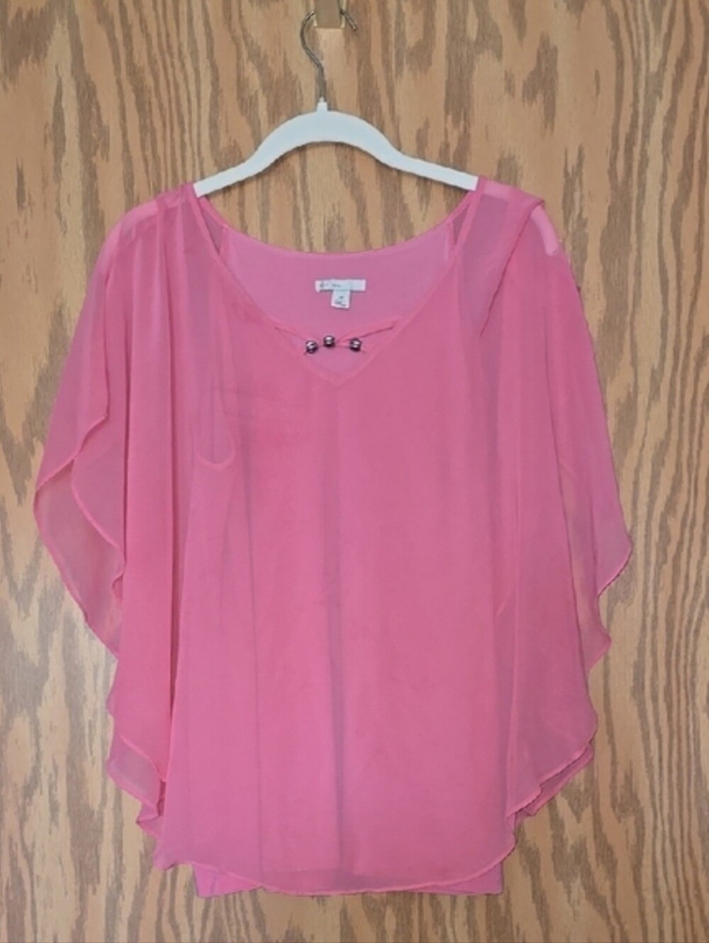 C Pink Flutter Sleeve V-Neck Blouse with Decorative Strap - Picture 2 of 4